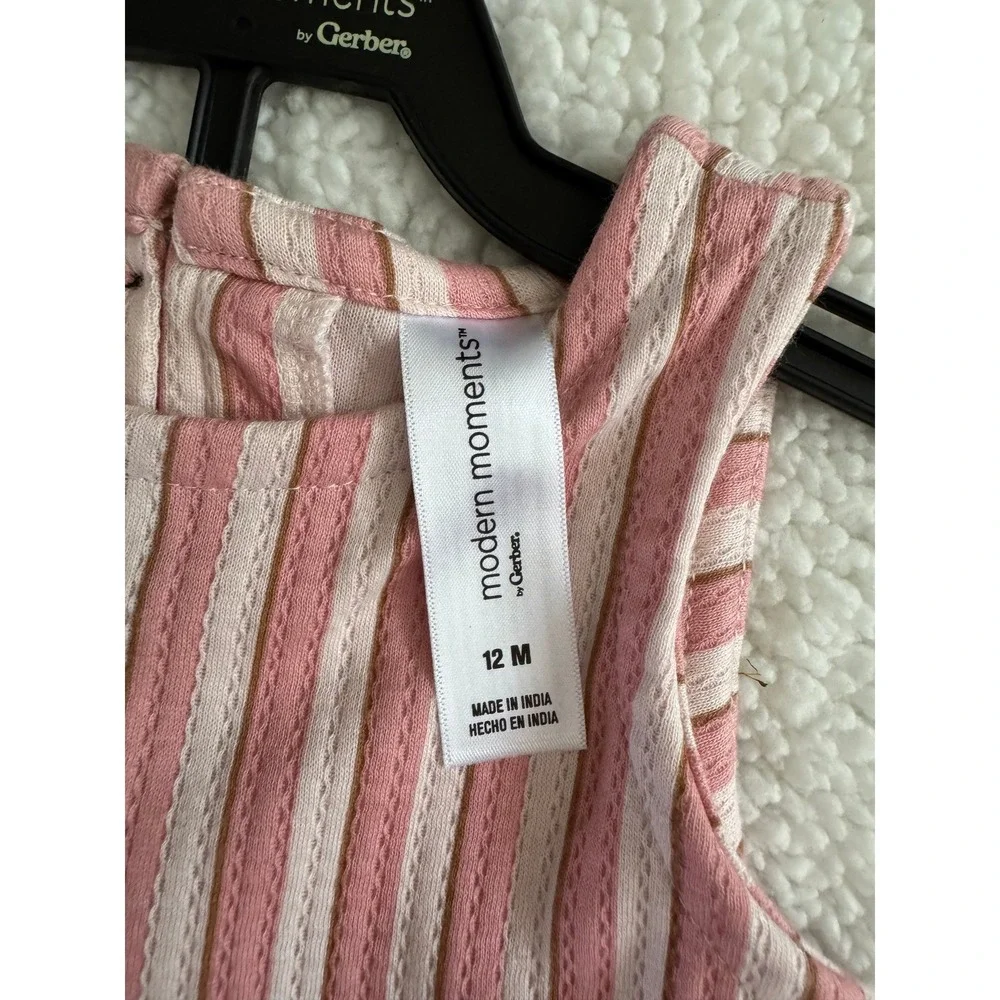 Modern Moments by Gerber Baby Girls 12M Pink Striped Ruffle Top and Shorts Set